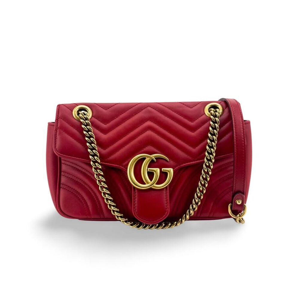 Gucci GG Marmont Matelassé Mini Crossbody Bag Red Gold Hardware